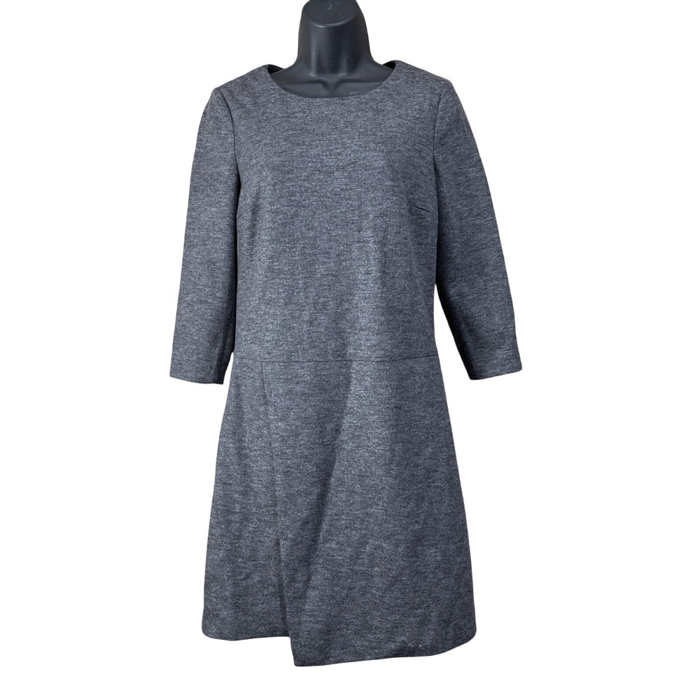 Peserico Womens IT 40 US 4 Gray Wool Blend 3/4 Sleeve Shift Dress Italy Modest
